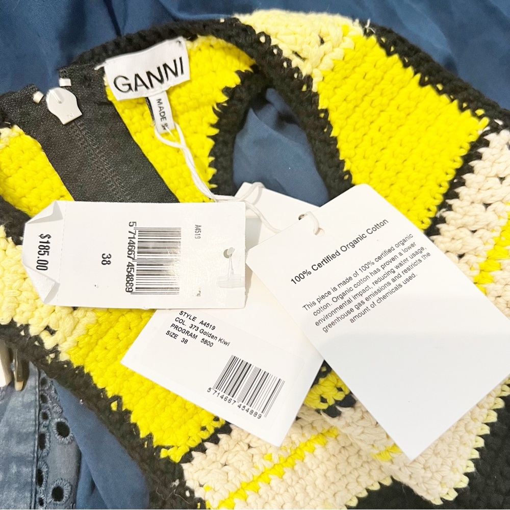 NWT GANNI Crochet Racerback Top in Golden Kiwi Stripe Size 38 * - Picture 3 of 6